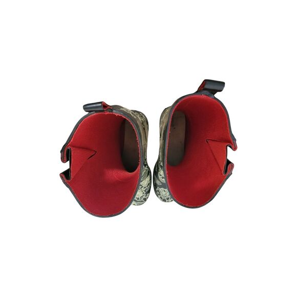 Capelli New York Chooka Rain Boot Women 7 Black Floral Waterproof Red Lining - Picture 6 of 7